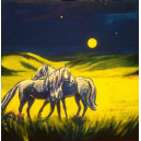 Koně na nočních loukách Akryl malba plátno 20 x 20