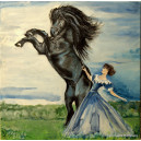 Černý fríský hřebec 30 x 30 akryl na plátně